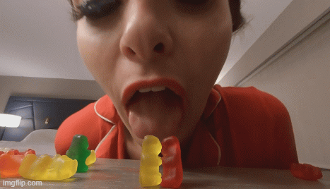 HD POV version of VR clip

LilMizzUnique is feasting on tiny victims in the shape of gummy bears... she looks over the crowd, deciding whom to swallow next.    She teases you as you look on, wondering if you will be next to slide down into her belly.   She picks you up a few times, but decides to chomp on your neighbors.   Finally she wants something salty to complement all the sweets she's eaten.  And figures you have been sweating enough to get all salty.  So in you go! 