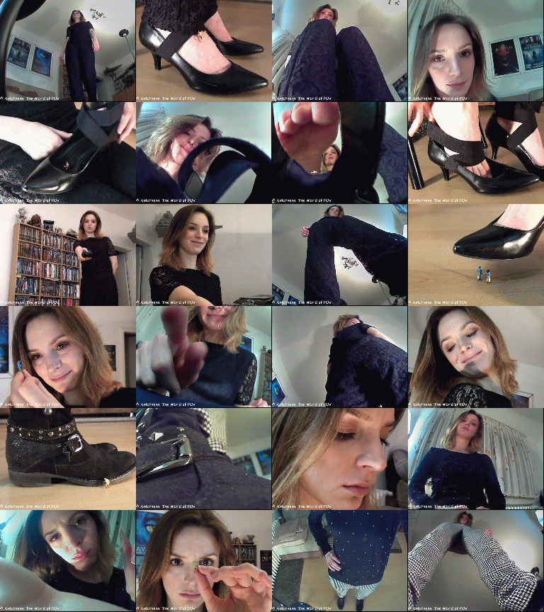 Three new movies with Tess and some shrunken people!
First a shrunken man climbs up to her knee, but he get caught and punished.
Another little man tries to climb up on her heels - he also gets caught and soon he finds himself inside the shoe.
In the last video she shrinks her ex boyfriend and his new girl to have some revenge.
Great close-ups, cool pov views, out-of-shoe pov, crush, butt-crush and a very cute girl - Enjoy!