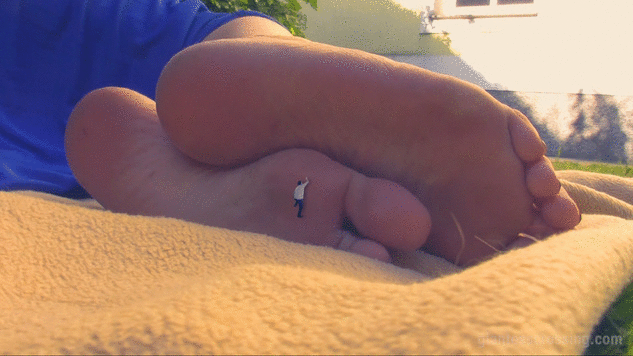A man travels through a mysterious portal, to find out, what's on the other side. As soon as he lands, he realizes, that he is in the garden of a huge giantess. She plays with the poor tiny guy, using her shoes and bare feet. He has to smell, lick and climb on her feet, to please his new goddess. Finally she gets bored and squish him like a bug.
<br><br>
Lady Loryelle is a great woman and was truly having fun while we filmed this video. She loves the idea of being a powerful giantess. So if you like this clip, there will be more... :-)
<br><br>
by: Arvellion & Lady Loryelle
<br><br>
+lots of tiny man at giantess feet action 
+great pov and special effects shots 
+starring Lady Loryelle at her very first time 
+goddess with a teasing voice 
+bloody crush 

