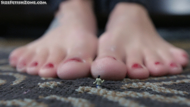 1. At the beginning, she has the little man at her feet, completely towering him. She asks him to bow down and worship her like a goddess. Because she actually feels like a real goddess to him and enjoys this so much. She asks for a total devotion from him, demanding to be served as a goddess. He will be her personal micro slave from now on.
<br><br>
2. So she picks him up and put the micro man in the palm of her hand, where the main part of the story takes place. Again she wants him to bow down and worship her. She plays a lot with him also by moving every wrinkle of her palm's skin because she wants him to worship each one of them. Sometimes she can get him on her fingertip, noticing he's very much aroused. She keeps dominating and humiliating him, showing him what's the real difference between a speck slave and an immense, beautiful goddess. All the time the girl asks him to worship her she wants his total devotion and has to be served for the rest of the man's life. Her huge divine body is now his world and she promises him that one day he will have to worship every part of it.
<br><br>
3. At some point, she starts also to tease him. She gives him jerk off instructions in the palm of her hand because she wants him to cum in her honor. Whereas he's not worthy to cum for a goddess, she orders him to bow down and worship her, begging for cumming. He desperately worships her and begs for cumming for her. When the girl feels pleased enough, she decided to make him cum for her by saying Cum for me now! Cum for your Goddess, insignificant slave! Cum for me!. The man cums a lot and it satisfies the goddess so much; but she wants him to keep cumming for her until he will have given all out. After this, the girl decides the micro man to be actually useless for a goddess. So she finally brings him between her fingers and softly crushes him till death with a great amount of pleasure. But before dying, he will have to cum one last time while he's being crushed between her divine fingers that is the extreme sacrifice for his goddess.