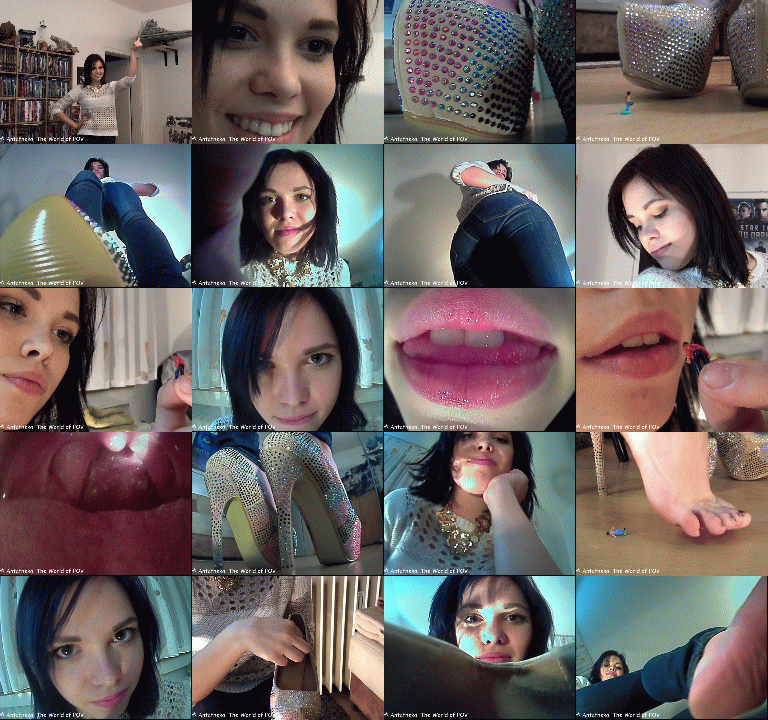 Cherry shrinks all her party guests. Now this gorgeous girl is having fun with the five little men.
Including: crushed under her enormous heels, butt crush, eaten alive (vore pov), barefoot crush and inshoe-Crush (out-of-shoe pov) - Enjoy!