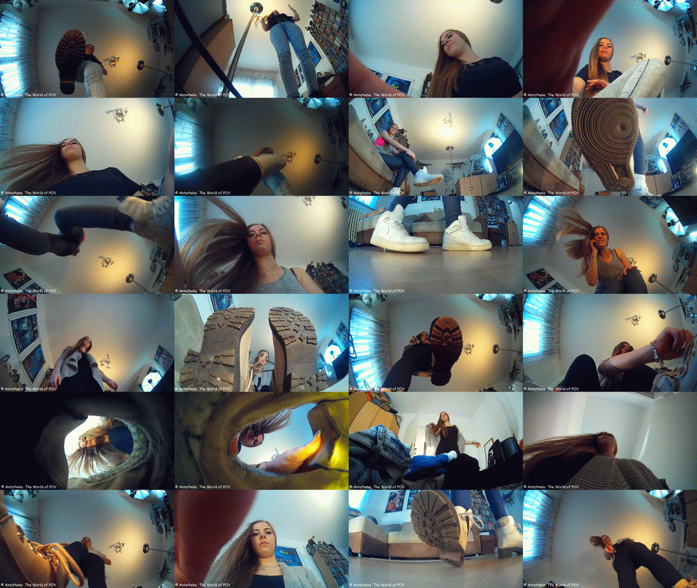 A new and gorgeous girl in the World of POV: Daisy!
Her first collection contains 13 great new POV-Crush-Clips in HD, including two "out-of-shoe" videos and a butt crush ending.
Great boots and Sneakers (Nike AF1) and a young and very cute girl - Enjoy!