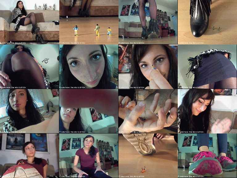 Two new movies with the gorgeous Margret:
First she finds a shrunken family - they end up being crushed under her nice shoes, under her butt and in her hand.
Then a little man tries to climb up the sole of her giant sneakers. But he gets caught and crushed.
Great close-ups, cool pov views, crush, butt crush, hand crush and a cool girl - Enjoy!