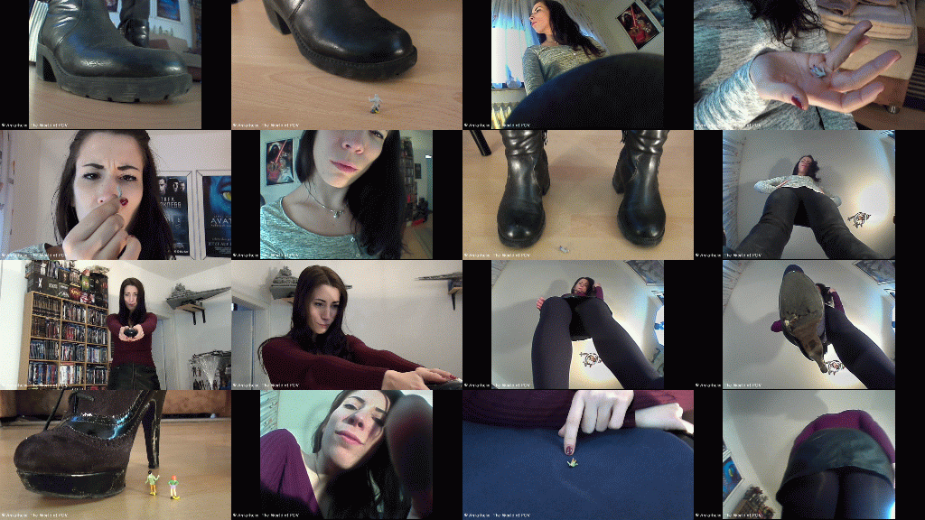 Two new movies with our cute model Sam and some shrunken people!
First a shrunken man climbs up to her knee, but he get caught and punished.
Then Sam shrinks her ex boyfriend and his new girl - and now she's gonna have some revenge.
Enjoy!