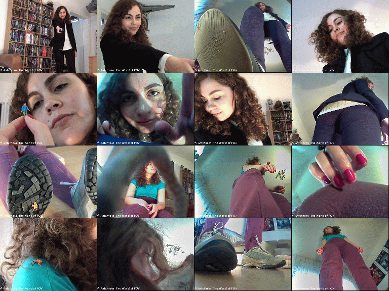 The first collection with Mia and some shrunken people.
Mia shrinks her ex boyfriend and his new girl - and now she's gonna have some revenge.
In the second movie you try to climb up the body of this beautiful girl - but at the end you get accidentally crushed.
Crush, butt-crush, great close-ups and cool POV-views - Enjoy!