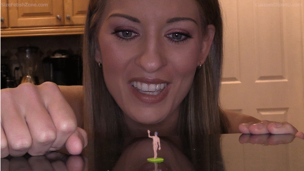 Hi, I'd like to request a custom video. Here are my requests. I would like Keri to be my model.  I want a tiny man toy to be used and for the camera to follow him closely. Here is the story: So essentially, the story is as follows: you and I were friends in high school, strictly platonic and not too close but we hung out a fair amount. Your name is Kelly. Anyway, after graduating we sort of lost contact despite your efforts to hit me up on facebook. Now a few years have passed, and you found out through a mutual friend the address of my apartment, and you decide to head over. This is where the video begins. You enter my apartment and I (one of those tiny man toys) am lying on a table or stand or something. You look around for me, and are shocked to see my shrunken body on the table. You heard that I had come down with the shrinking virus, but had grossly underestimated how much I had shrunk. One line I would like is “I thought you shrank by half an inch, not to half an inch.” At his point, you pluck up my tiny body between your index finger and thumb and bring me up to your beautiful blonde face. First, you hold me in front of your eyes, highlighting the vast difference in size between my body and even one of your eyes. Even if the tiny-man toy is not naked, you pretend that I am naked and comment about how it must be impossible to find clothes in my size with a giggle. You also suggest offhand that it might be embarrassing to be held naked between the fingers of your old female friend, but you figure that I must be used to it by now. You ask me some question, maybe what it’s like to be so tiny, the question doesn’t matter, but after asking you hold me up to your ear while brushing your hair aside to listen. You conclude that I’m too small to be audible and move me back to your face. Still, you decide that I would probably be more comfortable being held in front of your mouth rather than your giant eyes, so your lower me to where I am in front of your lush lips. You spend some time talking to me and reminiscing about high school while telling me about your new job as a writer, my tiny size emphasized by being held in front of your giant lips as you casually (yet softly) converse with me. As the video goes on you grow more casual about holding and moving me closer and closer toward your lips/mouth. Eventually, you accidentally start touching me against your lips and apologize for it after like the fourth time. Then you realize it might be fun to kiss me and do so, leaving my tiny body on your lips for a few seconds afterward. You then laugh and proceed to handle me and against your lips and inside your mouth for the rest of the video, until the very end where you walk off with me nestled between your boobs. Now for the dialogue, one important aspect is that you should act kind of innocent/oblivious. Like you have no idea why being held naked in front of a beautiful girl’s mouth would be humiliating or arousing. You should make comments which seem perfectly innocent to you but serve to belittle and embarrass me further, like “A boner? Really? You always picked weird times to get hard.” after feeling an erection when holding me between your fingers. Or saying “I used to think you were short but now I can hide you between my lips *giggle*.” In fact, I’d like it if at some point while talking to me you accidentally drop me between your boobs and comment on what a clutz you are. Then you’ll be intrigued by how small I am compared to your boobs. 

