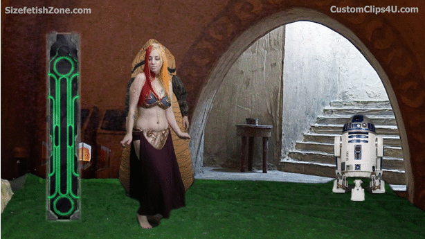 Slave Leia is held captive by Jabba. Luke shows up to rescue her but Jabba has a trick up sleeve.   Darth Shrinker. Luke and Darth Shrinker Battle but Darth Shrinker accidentally shrinks everyone in the room except   Leia who was out of the room. She returns but she is unaware everyone shrunk and Luke and Darth battle by her feet then on her body. at one point she unaware crushes 2 gaurds and Jabba. Later she crushes darth and Luke and eventually becomes aware when she sees Jabba stuck to her shoe.