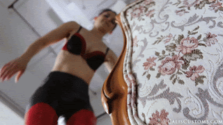 You’re out of your cage.... where are you?!” Cali’s mile high shiny red boots stomp past. You hide behind the leg of a chair, shaking... Cali moves your chair... “I told you I would find you... how could you try and hide from me? Is that ever a good idea?” She picks you up. “I think not.”
 
Apparently Cali had a bad day. And you were hiding from her. What? You don’t like when she takes her stress out on you? Well, that’s too bad. That’s the whole reason she shrunk you. She starts to squeeze you, with both hands, groaning as she squeezes you harder. But, you know, she has more creative ways to take out her stress on you than just squeezing you with her hands...
 
Cali sits you down on the couch and demands that you crawl between her thighs. “Get in there or else!” You were made specifically for squeezing. She squeezes you so hard she moans. Now she’s ready to sit in your lap. Her shiny leather pant smother you and she sits up and down in your lap. Now she wants to squeeze you between her breasts... She hugs you (and smothers you) until she sneezes! You didn’t dust, did you?! No more couch privileges for you!
 
Now Cali wants to squeeze you with her dirty, sweaty, stinky feet. Like a floor mat. Make sure both her feet are clean while you’re down there, getting smothered. Cali starts to pulse her toes around your body, squeezing you until you can’t breathe. Do you think she’s going to keep squeezing you? And swallow you when she’s done?
 
This clip runs 15 minutes long with giantess, giantess POV, size comparison, boots fetish, foot worship, dirty feet, ass worship, breast smother, breath play, crushing, headscissor, belly button fetish, and vore. 