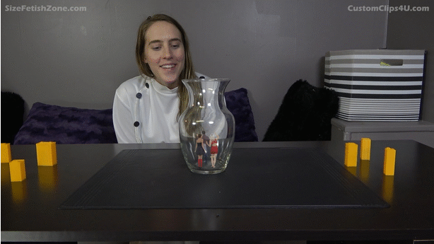  An 8-10 min SFX clip starring keri spectrum and Cadence and two tinies about an inch tall or less. 
    * Cadence is a mad scientist working for Keri. When Keri discovers a tiny couple in Cadences lab, she immediately thinks they are living dolls. What she doesn't realize is that Cadence has developed a shrinking formula and these are real people...but she plays along with Keri's ignorance.  
    * Keri doesn't understand what the value of having living dolls would be as they aren't big enough to do anything really.
    * Because Keri doesn’t believe they are real people, Cadence convinces her to torment and exterminate them.  
    * Second half involves Cadence shrinking Keri In the end, Cadence decides to keep Keri in a jar as the key centerpiece of her collection.
       1. Scene starts off with Cadence talking to the two tinies in a jar , telling them that they are part of her plan to get the key piece of her collection she values most, Keri.  They better not blow it for her or she will fucking rip them into little pieces.  Keri walks in and is in awe when she looks on the desk and sees two tiny people trapped in a jar (or two test tubes).  She walks over and moves her face right close to get a better look.
    2. Keri confronts Cadence about her creation of living dolls, Cadence goes along with not telling her they are real people. Keri does not understand what exactly they are good for, but if Cadence cannot prove to her they are worth it, Keri is going to scrap the project. 
    3. Cadence grabs both out of the jar (or test tubes) and puts them on the desk. Cadence suggests mediocre tasks they could do, to Keri’s complaints as to why they would be terrible at them all.
    4. Cadence then suggests Keri see how good they are at pampering her, Keri grabs one of the tinies and puts it on the ground. After teasing it for a few seconds with her shoe, she takes it off revealing her socked foot. She demands the tiny rub her feet with her socks on and then puts her foot on top of the tiny, not crushing it but completely covering it. She comments on how stinky they must be, giant towers of hot, sweaty foot stench.  She then tells Cadence on how she can barely feel a thing. Cadence suggests that maybe they can't penetrate her sock. Keri lifts her foot off the tiny, as cadence takes off keris sock. Keri now puts her barefoot on top of the tiny. After a few seconds, she still is not impressed at all and tells cadence that she is just about ready to cut this project’s budget, as these tinies are absolutely useless. They probably wouldn't even make good moisturizer, Keri lifts her foot up high and slams it down on one of them and laughs deep, evil and bellowing laugh as if she found a little joy in ending it like a bug under her foot.
    5. Cadence pleads with Keri to wait and try one more thing. She suggests Keri try eating it. Keri, peaked with intrigue asks if they are edible? Cadence convinces her they are mostly sugar and taste pretty good. Keri looks at the tiny and asks if she is ready to be her tiny snack. The tiny freaks out at the thought of being eaten and begins running across the table. Keri laughs at the feeble attempt to escape and just takes her two fingers and scoops her up like a giant pincer and eats her
    6. At first she thinks she tastes funny.  Cadence smirks, that's because they are real people. Keri, now angry, gets in Cadence’s face. Cadence suggests she be nice to her as she just took a healthy dose of the shrinking serum that was on the tiny. Keri is now stunned and scared. Cadence Let's her know that she is now part of her collection. 
    7. Keri begins to shrink When she is tiny she is on the floor, Cadence’s shadow hovers over her with a shadow of a hand reaching down to get her.
    8. Keri is now on the desk as Cadence takes notes on the experiment with her feet up on the desk. She flexes her feet and comments on how she needs to be on her best behavior if she wants to stay around, she hovers her foot over her as if to threaten her.
    9. Keri is in the jar Cadence looks on smiling as she holds the jar within her thumb and index finger   I think the project will continue now, don’t you? Maybe if you are lucky I will find you a nice friend to play with.  Keri does not want to be small and continues to plead to be big again.  Cadence tells her that for now she will just have to be her little play thing.