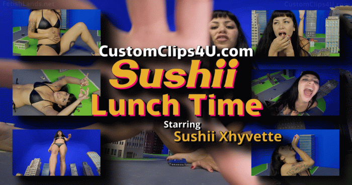 Sushii Xhyvette is a woman who became an indestructible Giantess but she has one weakness, She needs lots of food to survive so she has to make all the tiny people feed her and most towns and cities are good at farming and raising livestock for her to eat but one town got behind on their weekly offerings so to teach them a lesson she decided to snack on many of the residents.  She also steps on some people and we get POV views as well. This is mainly a Vore video though.

Sushii Xhyvette, Feet, Vore, Booms, Shakes, Crush, POV, Giantess