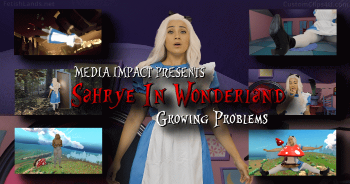 This opening scene plays out just like the white rabbit house scene in the classic Alice in Wonderland. Sahrye finds herself in the white rabbit's house after she goes through a mysterious door. Just like the scene from the animated movie, she sees little cookies that say “eat me” on them and says “ooh, don’t mind if I do” just like Alice does. After she eats it, she goes to look at something and bends over. She starts humming the same tune as Alice and then starts to grow. She says “Oh no” in a scared and worried tone as she gets taller her dress gets tighter and rises up her legs. She busts out of the house and eventually is outside and now her clothes stop growing with her and she loses her shoes and dress but the Nylons hold up but run and rip and I want a lot of that. In the end she is Giant still wearing what is left of the pantyhose. Please style it like the classic animated movie.

Sahrye, Giantess, Growth, Cosplay, Shoe Break, Clothes Rip, Nylons