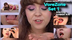 Classic Clips from Vorezone - 3 clips with Amber Ray, She eats people she turned into jelly beans, She eats 2" Plastic people, and lastly she eats micro 2mm people.  These have been upscaled to 1080p.

Keywords Amber Ray, Vore, Media Impact, Shrinking, Hand Held, Mouth, Tounge, Eating