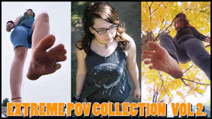 Super extreme! Super unique! Dive back into the world of EXTREME POV with this second set of smash hits! This collection features a trip to the beach, being strapped to Eclipse's anklet, and trying to survive in the leaves at her feet. All in our groundbreaking, never duplicated perspective at a discounted price! Here's the descriptions for each included clip.

Unaware On The Beach EXTREME POV - You've shrunk on the beach and your friend Eclipse thinks you've just gone home. Desperate to get her attention, you try to stay close to her. But every step she takes could be the end of you. You even race behind her, dropping down into her massive footprints into her sand, but to no avail. Her footsteps shake the ground as you race to be seen before she leaves. Finally when she picks up her sandals, you worry that you're about to be abandoned. Instead, the last thing you see is Eclipse's foot coming down upon you! Completely unaware the whole time.

Strapped To Eclipses Anklet EXTREME POV - Get ready for one wild ride! When Eclipse decides to take Sean out for a walk in the park, he didn't dream he would be strapped to her anklet! Get some amazing views and EVEN two different a POVs strapped to her anklet throughout this incredible journey with an awesome soundtrack. Booming footsteps, camera shakes, all the good stuff along with a brand new POV we're pretty sure has never been done before! Dive in and enjoy our latest with the always incredible Eclipse!

Lost In The Leaves EXTREME POV - In our latest EXTREME POV you're wandering in the leaves, hoping maybe Eclipse will help you now that you're shrunk. Instead, she sees you and immediately starts taking her shoes and socks off! She chases you about, your only salvation being the leaves around you. Still, can you survive against her stomping footsteps? In this one you just might! Lots of amazing POV action and a haunting soundtrack throughout!

NOTE - This is a slightly lower quality version to save on space. If you'd like the best quality one check on our C4S at 10518.