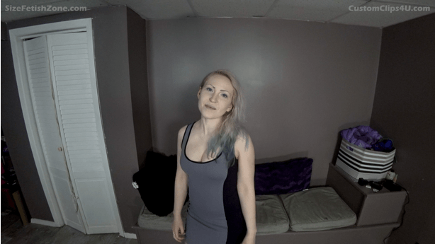 The idea would be a POV Kissing Shrinking clip with her kissing and shrinking "me" down to various heights until I end up down on the floor at her feet The story of the scenario is basically her taking control of me. Acting very dominant towards me, as she acted in the Kissing Growth clip you made with me. Her 'knowing' exactly what I want. That I feel so small and powerless. That what I want is a tall, powerful woman to wrap her arms around me and just take control. Her putting her arms around "me" and asking if that's what I want. If I want her to take control. If I want to belong to her. But deciding for me, knowing that of course, i do. She kisses me shrinking me a bit. Each phase her making me feel smaller and knowing that I like seeing her seeming bigger. Being such a powerful woman that can keep me safe, teasing and asking if I want more if I want to be even smaller and see her even bigger and stronger, getting me to kiss her again and again as I get smaller and smaller. Her slowly getting towards the mentality of me being something that belongs to her and now that I am all hers, she will never let me go. Her knowing it sounds crazy, but tells me that's exactly what I want, isn't it? You can be creative in the different levels, but I would like at least a level with me looking up right below her belly and floor level at her feet. With her teasing at how small I am down there, hovering her bare foot over me , making me get under it and kiss it in appreciation. And finally, she picks me up and brings me to her face. Telling me what a good boy I am for doing what I’m told. She has me give her a kiss and tell her that I love her. Teasing a bit wanting me to say it again. (You don’t actually need anyone verbally saying it in the clip). The clip ending as she smiles at hearing it and tells me one last time that I am hers, and she will protect me in all the ways I need. After all, now that I’m so small and weak, I need her and she will never let me go. I am all hers, forever. 

Keywords: vonka , kissing , pov , shrinking