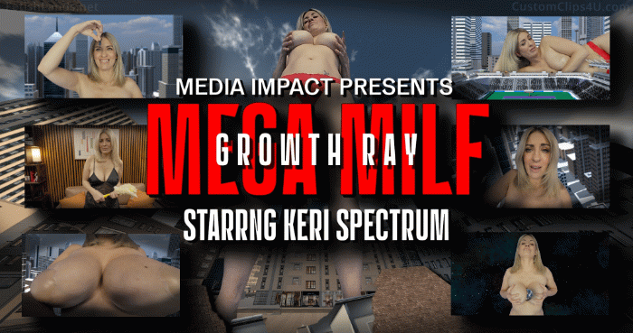 Keri is a mother-in-law who cleans her house, hunched over a pile of dust and dusting a room. She is very casual (hence her outfit), with her breasts sticking out from time to time. She is then surprised to see her stepson and his friend (camera) in the room where he is working on a science project. She asks where her stepson is, to which she is told that he is collecting supplies from all over the city. She is delighted and becomes flirtatious with the friend by asking him what he is doing. We discover that he is working on a growth radius. She becomes curious and asks more questions about it. During this exchange, her breasts come out and she doesn't realize it for a few questions. She then realizes and is "embarrassed" before putting them back in place. She then tells him to stand in a specific spot in the room, where she thinks he can look at her. She starts posing sexily before a beam starts hitting her. She says things like "stop, what are you doing?" in a tone where she's trying to be angry but is secretly enjoying it. She then grows up outside the home.<\/p>

Scene 2<\/p>

She loves her new appearance and walks around town. She lifts people up and says things like "do you like stepmom's?" before smashing people between her. She should have a dialogue for every person she raises. One of the times she lifts someone, it has to switch to a POV of the person, showing that person stuck between her breasts. She talks a lot about the size of her breasts throughout the scene, calling them breasts, tits, udders, etc. It steps on certain people. She sits on cars and people saying something like "Step-mom has a nice ass, doesn't she?" and "let Step-mom sit on your face." She complains about knowing that all of her stepsons' friends think she's the sexy stepmom by saying things like "everyone is coming to fuck me" and "I know it's everyone's fantasy, stepmom is so sexy." She raises both arms again, because she wants people to adore her and fuck her. Include a part somewhere from the POV of a window of a skyscraper at her breast height, with her breasts occupying the window view. She crushes some cars and people on the road with her while she's really having fun, basically. She leans down to look at the roof of a building. The camera then switches to the POV of someone on the roof, looking at her face and breasts hanging down as she is bent over. She gets turned on by people clearly looking at her tits, as she straightens up to shake them for the crowd's pleasure saying something like "Step-mom is going to please you all, don't worry" and "I'm so fucking hot, aren't I?". She then recognizes someone on the roof, it's the friend who did this to her. To her delight, she lifts it up, where the camera angle changes to be underneath, from the friend's POV that is held by his shirt collar. <\/span><\/p>

She explains to him how Stepmom is very proud of him for turning her into the greatest MILF ever. Have her tilt the camera down to show everyone her full body and size. She tells how she never knew she could be sexier, but he proved her wrong. She then tells him that there must be more similar science projects, so she wants him to bring everyone together.<\/span><\/p>

Keri is now lying on a city street and <\/span>she looks down at everyone, explaining how they are going to make Stepmom even sexier. She says she's very proud of everyone and how kind they have been. She tells them that she wants to be huge. She wants to be able to fill rivers and overwhelm cities with her breast milk She wants everyone to be able to get into her pussy and fuck forever. She wants there to be no debate about who is the greatest MILF ever. She says something like "Everyone will be able to fuck Step-Mom after this", telling them that she knows it's still their dream and her fantasy. She tells them that by the count of 33, everyone will use her rays on her. She counts down and dozens of beams hit her, causing her to grow quickly. She moans and gets very excited as she grows, talking about how big she gets.<\/span><\/p>

She readjusts her position by squeezing her breasts together with her arms. She yells underneath to friends to shoot Stepmom once more. <\/span><\/p>

She continues to grow and moan before she crushes the earth between her breasts.<\/span><\/p>