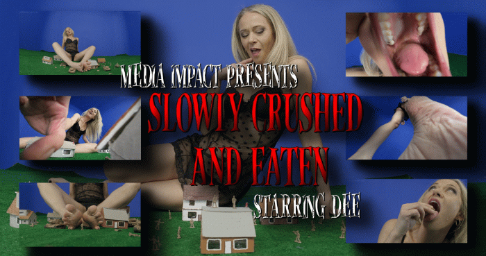 A giantess is headed to destroy a city and these spec ops soldiers are sent to stop her before she gets there. The video starts showing the soldiers panicking and as they are hearing over the radio "no effect no effect" and "help us" " the smell oh my god"! as she gets closer to their base just outside the city.

The video cuts to a camera on the ground showing men and tanks as she approaches

Then the video cuts to the troops in immediate contact with her, The camera is just focused on her feet as she slowly gets closer and closer. 

We then get another look at her smelly soles stomping down on tiny little army men as she doesn't even break stride. With each approaching step you hear screams, then silence, then agon.  She is taking out an entire army just walking towards the city as they perish under her feet.

Camera ground level third person:
She arrives at the base sits down and starts plucking men and eating them one by one. Every time she reaches towards the camera to grab a tiny army man you hear them scream.. Using her tongue, she smothers their little bodies with licks and sucks on them like candy as they screen.
She presses her two soles together right in front of the camera and starts fanning her feet slowly. She plucks three men and stuffs their screaming bodies between her pressed soles. Their chests were pressed by the balls of her feet and their heads exposed. 

As they scream help us! She slowly closes her toes on their heads and rubs them slowly. She opens her toes and then closes them again to rub them slowly again.

vore, feet, Dee, crueh, soundfx, booms, shakes