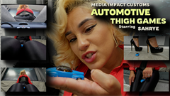 After Sahrye (As the Mega Alien but in a different outfit) has crushed some buildings, she sits down with her legs crossed as she takes notes on how weak the tiny buildings are, and especially how fragile they are to her thick thighs. Then she notices a tiny car next to her as she picks it up it's the tiny one that she was in contact with last time she was visiting. She teases him inside the car in different ways by walking around it, having her face very close to the car, licking the tiny car, and caressing it. She tell him how she crushed the city before, and when she said she did the last building with her thighs, she realize how excited he is about it. Sahrye asks if he thinks his puny tiny car can handle the pressure as Sahrye puts the tiny car between her thighs, as she starts to squeeze.

Sahrye sensually talks about what it must be like being tightly trapped between her thighs as she increases the pressure more and more, explaining how she can hear the tiny car creaking and that the tiny man has to get out soon, as she laughs. Just as she is about to crush the tiny car, she stops and picks it up. She tells him to be her personal tiny spy as she kisses the car and gently puts it on the ground as she waves goodbye to him as she walks away.""

Keywords Sahrye, Media Impact, Giantess, Car, Shoes, Thighs