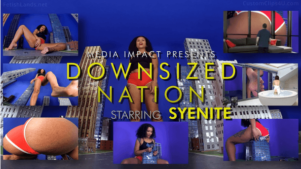 In the near future, the U.S. has become overpopulated due to higher birth rates in upper-class communities. Therefore the lower class has become the minority and an object of discussion. The government comes up with a plan called Downsizing in which a citizen takes part in a permanent procedure in which the individual is permanently shrunk and their family receives compensation for undergoing the procedure. Naturally, a group of lower-class people is chosen to take part in the first trial, but they're unaware that once they're shrunk the government has no intention of keeping them around. So, they are placed in labs where they will be dealt with by giantess on live tv. The giantess will tease the tinies with their feet and ass. While reminding the tiny people how pathetic they are and how useless to society they are. Eventually, they grow old of playing games with the tiny people and crushes them with their feet and their ass. The last few remaining people take shelter in a bus only to be grabbed by the giantess. They tease them by putting the bus in between their boobs and pretending to eat them. After toying with the remaining tinies Syenite decides to drop the bus on the ground and crush it with their ass. She can crush a couple of buildings at the end but I did not want that to be a big part of the video. focus on ass crush mostly and feet secondly.  And have her show ass an feet in windows and also twerk with shake and earthquake sounds.

This video is for fans of Giantess Ass and feet crush