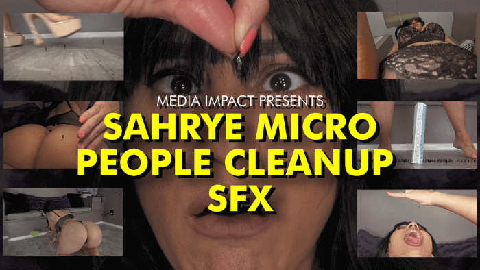 I want a video with really tiny micro-sized people with aware and unaware crushes. All crushes are Special FX. Sahrye is cleaning her house but little does she know it has an infestation of micro-sized people. Throughout the video, she unknowingly crushes the micros but as soon as she discovers them she starts to have fun and gets more and more turned on as she crushes and teases them. The scenes I want are in the order below. An unaware shot of Sahrye on her knees with her ass high up while she cleans under the sofa. A crowd of micros gathers between her legs as they watch her clean. Her booty lowers down and crushes them all. An unaware shot of a micro standing by Sahrye's butt and thighs as she lays on her side. He's crushed under her high heels as she gets up off the floor. An unaware scene of a micro standing on or by a fan as Sahrye bends down to turn it on. The micro gets blown away and lands directly in between Sahrye's booty cheeks as she's bent over. Sahrye moans a slight "mmm" as he's shot in, she continues cleaning as if nothing happened. As she stands up he disappears completely. An unaware shot of Sahrye tripping as she cleans. Her booty lands on a group of unfortunate micros. A zoomed-in unaware shot of a micro dangling on a strand of her hair on her back. He loses his grip and falls all along her lower back till he slides into her thong and in between her cheeks. Sahrye jumps in surprise and amusement and tries to forget about it. She takes a seat as she gets more aroused. Sahrye takes a seat on a chair and unknowingly butt-crushes a micro. Another micro is standing in between her thighs and right in front of her crotch. He finds the situation irresistible and starts to rub his hands on her crotch. Sahrye starts to moan slightly and wonders what's gotten into her as she scoots forward and the micro is crushed under her crotch. She then spots a micro standing on her thigh. She's shocked as she picks him up and brings him up to her face. She looks around and begins to notice the micro infestation and looks down at her crotch which now has a tiny crushed. At first, she's mad as she crushes the micro between her fingers but then gets excited at the idea of having fun while she gets rid of them. She picks up 5 micro people and swallows 4 then one is stuck to her lips and he falls between her boobs getting crushed. A shot of her gathering some micros onto her hand and bringing them up to her face. Sahrye gathers 3 micros and lies down on her stomach. She makes them race to start from her bare feet to her neck. They run all along her legs till first place makes it to her booty. As he's halfway across her ass Sahrye nudges him with her finger and says "Oops", he screams as he falls into her crack never to be seen. She giggles and moans as she feels him struggling against her backdoor. The second place makes it to her ass and is crushed by her hand as Sahrye spanks her booty hard. The last one makes it all the way and he's rewarded by watching Sahrye take her bra off as he she lowers her boobs onto him and crushes him. A shot where Sahrye sits on a chair and traps a micro in between her thighs. She teases him with her crotch and humiliates his tiny size. She taunts him about how only a real man can handle her and tells him about her ex-boyfriend who was really hung. She compares the micro's size to her ex's manhood. Sahrye then stands and twerks over the micro till she's had enough of humiliating him and plops her booty hard on him multiple times until he's finally crushed.  She tries to look for more micros and spots one on the armrest of the sofa. She lowers her crotch onto the micro and dry humps him. The satisfaction only lasts for a while till Sahrye is left wanting more. [Implied insertion with no visible nudity in this scene.] She spots the last survivors and follows them. That's when she finds where all the micros have been living in. The survivors quickly run out of the building. Sahrye begins to laugh as she places her feet on each side of the building. She talks about how the micros have got her all hot and bothered and that it's a bad idea to leave a giantess unsatisfied. Here I want a shot of her feet on each side of the building as her thong drops down her legs and by her feet. Sahrye then kicks it aside and it lands on the floor. A micro is on top of the building and looks up at the camera as Sahrye's shadow gets darker as she lowers herself onto it. I want a shot of Sahrye's chest and up as she rides the tower and another shot in an apartment room with a fleshy background out the window. Sahrye's muffled moans can be heard in the distance. As Sahrye is nearing her orgasm the window begins to crack. 

SFX
15 people unaware crushed
4 people Aware vore in one shot
7 people are aware of crushed

Sahrye, crush, unaware, sfx, vore, booms, shakes
