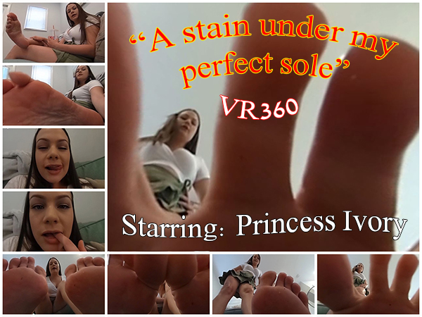 You wake up, dazed and shocked, to behold the most beautiful and at the same time - most terrifying view you've ever seen. your deepest fantasy has been incarnated into reality right in front of your wide-open eyes; you are a tiny man right next to the immense soles of the one and only Princess Ivory, the very object of your dreams and desires. you thought it was going to be just a game, but she is a real giantess now, next to your puny body...she's taking fantasies very seriously...
<br><br>
Ivory knows that you fantasize about being crushed under her sweaty, perfect soles. she teases you senseless, threatening to turn you into her snack and taunting you with her sexy, braces-adorned mouth. when you're almost losing hope and accepting the fact that she's going to devour you alive, she gives you exactly what you TRULY want...
<br><br> 
This Insane VR360 video was filmed as a custom (a name is being used throughout the video). Ivory is simply mind-blowing, and if you're into Feet and the top-of-the-food-chain merge of talent and beauty, look no further and get this video!