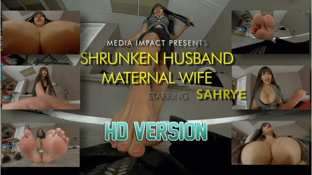 The idea is that I am Sahrye's husband but I got the shrinking virus. Sahrye is a sweet and loving wife but has always wanted a small person to care for. They just found out they can't have offspring and since then their relationship has suffered. Now that her husband is shrunk it's the closest thing to an offspring she will get. Someone to smother and take care of and someone who can never leave who needs constant care. She wants her husband to be happy and wants to show him there will be benefits like all the feet he wants and being smothered in-between her breasts. She loves the idea that there is really nothing he can do now. The idea is she is super caring and also some dirty talk when talking about sliding her in her shoe and how I (the husband) will be cumming day and night if I'm a good boy. Kinda like cutesy talk. Sahrye walks in from the door from work. Honey I'm home. She starts looking around. David, I'm home where are you. She sees the pile of clothes on the floor... what the heck. She looks and sees me shrunk on the ground.. David is that you... what the hell. She bends over looking down at me. Cleavage popping out. ooooo honey it is you. She picks me up... OOO my god David you're 6 inches tall... you must have gotten the shrinking virus.. Sahrye inspects me..wow I've only heard about this virus but it shrunk everything, look how small your penis is now... Sahyre tickles where the penis would be. hahaha... From what I've read about this virus they say it's permeant....oo honey are you crying...you are shaking and you seem cold.... it's gonna be ok.... I'm here now. Let me warm you up... Sahrye sits down on the couch and puts me in-between her breasts. The view is that breasts are both slides and Im looking up at her and she is looking down at me. I know the 360 camera gets all angles I just want to make sure I get a clear shot of her face. Is that better sweetie... David, you always loved my breasts now they are huge... I bet you love this... you smile looking down on me... awe look at you hugging on my breasts... You continue to smile...Its weird seeing you soo small, so vulnerable...You were always soo commanding and so much bigger than me... now look at you...I can fit you in-between my tits...you are helpless without me... You are almost as helpless as a bundle of joy. you give a big smile.. you are like a tot....... David this could be the solution to the not having offspring problem. You could be the sweetie pie I've always wanted... Why are you shaking your head no.... It's cute to think you even have a say... Look you are tiny now, you need me, you can't really do anything.... you can't even get out my breasts.. Oooooo ya thats a good boy..... you make him rub both your feet, being playful with me. you are soo tiny son be a good boy and get both those hands between my toes. awe yes it feels better than I thought. Here get the other foot.... awe... yes honey you are doing so good. You look down ooo wow looks like someone is enjoying this.... you have a little boner.... why don't you start kissing my's feet now.. you brush your toes past and make me kiss some... I wonder if I can fit one of my toes in your little mouth...you try and laugh as you try..... ok enough teasing you.... I'm not a cruel mother.... I want you to jerk off for my feet. I know you love my feet so show me. You start telling me how great this is for me and saying stuff like you like being so close to my feet. I am going to keep you by my feet all day. You can slide your dick in between my toes and sometimes I will put you in my shoes and bring you to work.... No will know you are sliding back and forth in-shoe... I will scrunch my toes around you until you cum.... Ill have you bumming all day.... And after your done Im gonna drop you into my panties and you have to make my cum.... it's only fare..... you need to take care of me too.... Look at you, you are close to cumming aren't you.. That's right just look at these feet and these toes. You want to be pressed against them dont you.. Are you ready to cum?? Don't do it yet... Sahyre is going to count you down... You move your feet to where the arches are open and your feet are kinda laying down on either side on the camera. Like if you put your feet together you could totally engulf me and smoosh me between both feet. I don't want your feet that close but somewhat close. (hopefully, this describes how I want your feet). Look honey you are surrounded by my feet... You look up and can see me your goddess looking down on you.... its time for your countdown. 5. Don’t act like you don’t love this… Besides, you wanna be surrounded be Sahyre's toes don't you... come on little man..... you wanna be pressed in between my toes until you cum…. 4. Your new life will be at or under my feet at all times... Even when I go to bed and Im gonna put those thick socks on and put you in there. My feet will sweat at night so you are just gonna be trapped against my foot.. soaking wet... sliding around.. you could go ahead and fuck my foot, I wouldn’t feel it 3. Don't fight this David you want to be small forever…. Just cum for Sahyre and show me 2….hahaha Say yes Sahyre I love you… say it…. 1… Now say I'm cumming…. Come on cum for your goddess and be mine…… 0… (pampering talk) ooooo that’s right my little pet…. You are all mine now. You say ok honey... Sahyre keeps her word. Time to go in Sahyre's shoe or boot or whatever you got. I just want it where you can see the opening of the shoe and you looking down into it... you pick me up and put me in the shoe. You look down and say hope you like this honey because this is your life now.... You smile down at me... this is the best thing that could ever happen to us... You rest your toes on the ridge of the shoe opening...I think Im gonna go shopping.. or maybe grab a bite to eat. and you know what need from you.... I need you to cum at least twice in there.... I'm not wearing any socks, I'm just gonna slide my barefoot in there.... you are going to slide back and forth naked... trapped inside.... You wiggle your toes.... you are already hard again.... hahaha... I knew you loved this.... start jerking.... stand up and look down into the shoe...... you raise up your foot.... come on honey cum for Sahry's before her foot reaches you.... you slowly lower your foot down into the shoe teasing me and telling me how tiny I am. How soft your toes are.... You lower it down for about 1 min .... and say here my foot come.. cum for Sahyre as your slide your foot against the camera. End of custom.

This is the HD Version