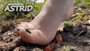 Introducing Audiobook star ASTRID! She's taking the leap to live action and for the first time ever you can experience the world at her bare feet. However, instead of dialogue there's an INCREDIBLE soundtrack in this Ultra Slow Motion experience! I mean that. There's almost a half an album's worth of amazing tunes here including a cover of "The Aged Tree" which has been featured in Astrid's "Lost In The Shadows" audiobooks.

It's a brilliantly beautiful way to introduce one of our best and brightest audiobook stars. Including so much slow motion as she toys with the tiny gummy bears at her feet. Watch as they're snatched up by her toes and squashed so slowly beneath her soles. It's an experience you won't want to miss out on. Astrid is a bit shy and doesn't show her face, but if anything that just increases the feeling of how immense she is as you're focused on the ground at her feet.