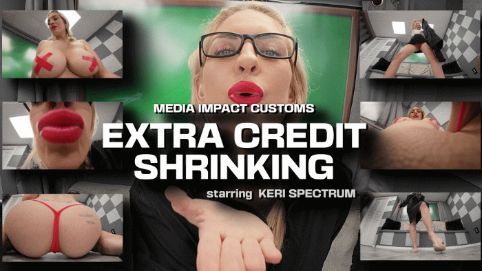 Story: I have chosen to stay after class to ask about some extra credit from my teacher, she tells me she usually doesn’t give out extra credit but would be willing to give me a chance. She tells me there is something she has in mind but it would be a big change, I agree and she shrinks me. After I panic and try to run they scoop me up in their hands and calm me down by giving me a kiss and telling me this is the extra credit, they set me down and strip tease and use me as a toy after they kiss me get dress and tell me they’re taking me home to keep me forever as their pet.

Keywords: Keri Spectrum, Giantess, Shrinking, Feet, Cleavage, Booty, POV, Handheld, Sex Toy, Media Impact