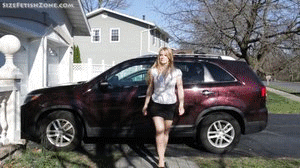 Not sure how to explain this.  This customer wanted a POV shrinking video were Velvets shrinks you but to include lots of natural transitions were Velvets runs into camera and it cuts to her walking away from camera. First, Miss Velvet will act as a marketer for shrinking product. She will be wearing a business costume (white shirt & gray skirt ) without jaket. the first shot she will get out from her car and then she do natural transitions by her breast ( full hitting ). She will knock the door, the customer will open it. She is going to introduce her self and her job. After he welcoming her, she will walk towards camera like ( first shot of Hannah preze) to inside the house. She will represent her product and to prove the quality of the product she is going to run it on the customer and shrinking him. She will the POV shots ( cleavage, facesitting, kissing with him after she take off her clothes. The final shot she will kill him by smothering the customer by her breast, she will drag him very slowely to the right of her bra and smother him.
