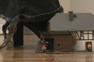 Our first standard resolution video! After a frustrating break-up, Rachel has shrunk her ex, his family, and their whole farm. Wearing a new pair of high heeled boots, she's ready to stomp their home to pieces in the comfort of her own living room. Note, the h264 Standard / streaming version has black bars down the side in this one.
