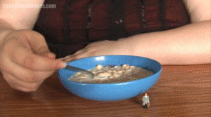 After her mother was almost fired at work, Opal decided to take matters into her own hands. Floating in cereal and cold milk, the shrunken office staff find themselves at the mercy of a now giant and hungry almost ex-employee's daughter. Opal takes her time and swirls them around with her pierced tongue, enjoying teasing then swallowing them one by one.
