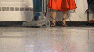 You're a shrunken person, out in the middle of the floor when you see Lilly turning on her vacuum to start cleaning. She continues her task, unaware as she comes very close to you. Unable to bring yourself to run, you stand next to her high heels until she sees you and turns the vacuum off. Unfortunately for you, Lilly's playful side takes over and she quickly wants to turn chasing you with the vacuum into a game. You do your best and even try to climb up the vacuum to escape her, only to be knocked to the floor. Finally she pauses and tells she's not going to go take it easy this time, then before you know it the vacuum is barreling down on you and sucking you up. Includes a short overhead conclusion after you've been sucked up as Lilly decides to clean up what's left of you that isn't even visible.
