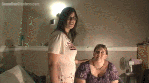 Fiana has invited a girl over from school and to her surprise, Fiana's girlfriend Flora Moon is also visiting. The two girls sit down on the bed and quickly shrink down their "friend" from school. After a short shrink, the now tiny girl realizes what trouble she's in when Flora gets angry about being called fat by her before. Lots of dialogue in this one and Fiana plays a somewhat more compassionate yet still evil role, while Flora clearly is just looking forward to her rival being squished. Even after apologizing, the girl is left staring up at the two girls raise a foot over her and Fiana finally squishes her.
