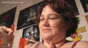 Opal has a plate of shrunken people that she enjoys gobbling up. Some are licked, sucked between her lips, and thrown around by her tongue before they get chewed up. There is a LOT to this one, so the action cuts around a little bit, She doesn't open her mouth too wide, but you can get a good idea from the preview pics. Lots of mouth play as Opal enjoys her prey with a happy, satisfied attitude. This one is half price as a treat for Opal fans who have helped make her another one of our classic giantess. As such, it will be exclusive to CanadianGiantess.com
