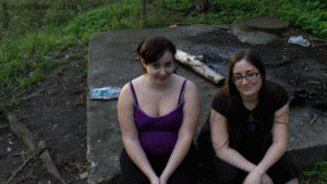 Auden doesn't think you treat her right, so she's called you out here in the woods to shrink you down. She doesn't want to lose you, so she'll keep you shrunk. It's a pretty slow process and Auden reveals that she has moved on from you, to Witchy. She is pretty mean and even makes a couple jokes calling 'all of you' small. After you're down at ground level, Auden lets you hop into her hand and she continues to explain why she isn't happy with you. You briefly glance down at her palm, but mostly you're paying attention to her when she threatens to step on you once. Things arn't all bad at least when Auden decides to keep you as a pet instead of hurting you. In the end you're put into her pocket.
