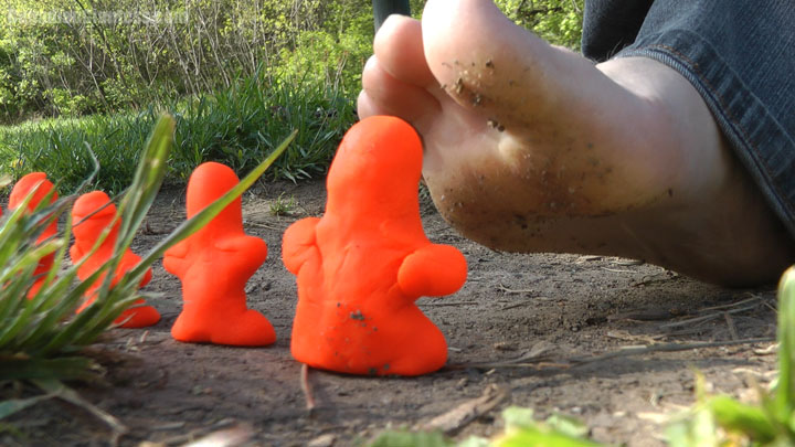 Re-released and at a discount price, this is Canadian Giantess' first SUPER slow motion vid. This is the full version at a discount price which includes the free intro. With our newest camera we're taking slowmo one step further introducing SUPER slowmo videos to Canadian Giantess! Select scenes are upwards of three times slower than regular speed! Mixed with different angles at our advanced slow motion speed, this video is our first with multiple views of slowmo crush content! The SUPER slowmo scenes are a little lower res, so they'll stand out the most in the HD version of the video, but it's worthwhile for the additional angle and new slower speed. Starting with an intro featuring Misty and then kat walking to a park bench at slightly slower than our advanced videos, you get to see their sneakered steps as they progress to their video shoot! Misty explains to kat what she wants as she placed the clay people on the ground.
<br><br>
The views from our SUPER slowmo camera (much like Gary's used in POVLand's "Bags her man" series, just not in HD in this one) capture POV action of a curious tiny person who has stumbled upon this video shoot watching kat squish the clay people at ground level. So in other words, it's not a POV from the clay people, it's a POV of a tiny watching the clay people get squished. The views jump between HD and this SUPER slowmo SD view, but mostly focus directly on the action at kat's bare feet. Be sure to check out the tech demo video above to see this new effect in action! So again, the SUPER slow motion scenes are a bit grainier, but you can see that in the trailer. Also note, only kat crushes the clay people in this one, Misty does not crush any.