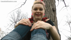 You're tiny guy wandering the park comes across Laura Dynamite relaxing under a tree. Her feet look really cute so you sneak up to get a better look at them, but she notices you. Laura isn't mad and offers for you to give her a foot massage. You hop to it and end up rubbing the bottom of both of her feet. Afterwards though, you don't want to wander off and Laura doesn't want you staying around her feet anymore. Eventually she threatens to squish you if you don't go away. When you don't she stands up and quickly plants her huge foot down upon you, crushing you into the grass. This is her first released video!
