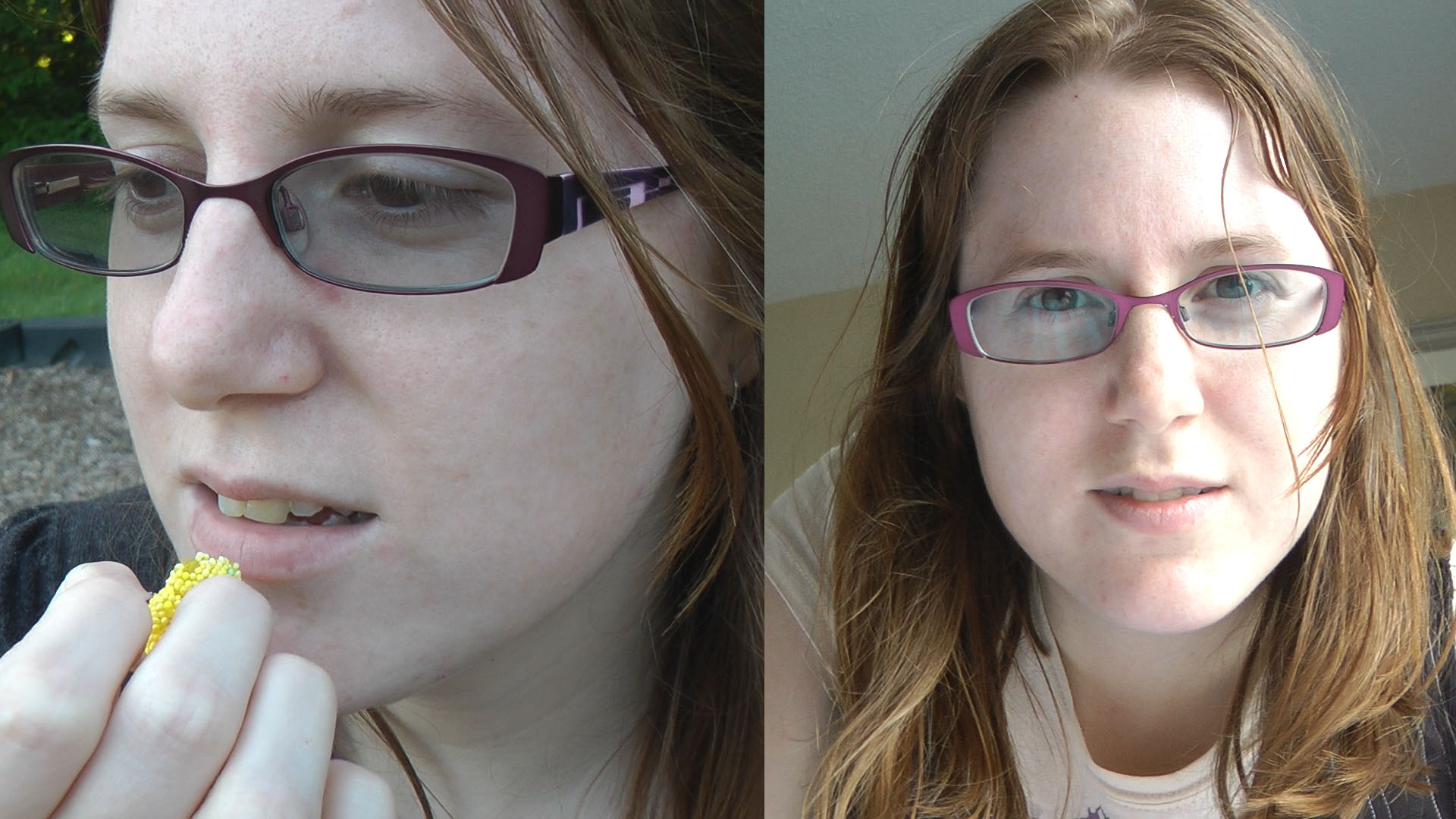 This video features two seperate stories, one with gummys and the other a POV vid. Starting with a hard vore story, Sarah is eating some of her classmates from school that she doesn't like. Most of the close up action doesn't show much inside mouth content, nor do you usually see the gummys inside, but focuses on chewing instead. There are a couple advanced slowmo tearing scenes when Sarah bites down on them and pulls them apart. She rubs her tummy at the end of that video which is almost six minutes long. The rest of the video is a POV featuring Sarah discovering a tiny guy on her bed and a couple mouth views before he goes inside her mouth and the video ends. Nothing too new, but a treat for Sarah vore fans that have been eager for a new update!
