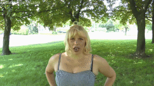 It's been awhile since the ground has shook under the feet of Canadian Giantess girls, but now in this video Spunky Megs makes her ex boyfriends world shake. Most of the action is focused on views looking across the ground at her stomping feet. There are a few glances upward at the towering Spunky Megs after her ex is shrunken down for not leaving her alone. A couple views of Megs walking towards the camera as the ground trembles really emphasise her size as her ex cowers in the grass at her feet. In the end, her foot is brought down upon him and he's squashed. It all wraps up with an Advanced Slow Motion replay of Megs stomping towards the viewer.
