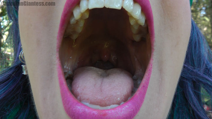 Featuring the most detailed swallowing SFX scene we've released yet, prepare to meet Sarah Samedi! The real highlight of this video is Sarah's beautiful mouth views and getting gulped down her eager throat! What does that mean? In the throat SFX scene, the view is actually pulled down as her throat muscles work. It's not just a waterslide anymore! In the end you actually land in a visible stomach area, slipping below the digestive juices below. There's even a short surprise scene at the end which continues that story. So get shrunk down by our latest model, enjoy her booming footsteps before she decides to make you a meal, and then check out a awesome vore adventure! There's even a new effect and sound for the shrinking scene!
