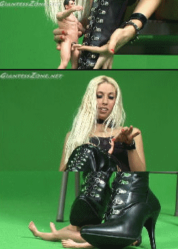 Karyna has a session with tiny man who wants to be her boot slave. She also plays with his tiny penis. she rubs him and his tiny member all over her sexy boots. 
