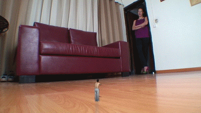 Sexy and gorgeous goddess Daina will tremble this perverted tiny man's world - which was stupid enough 
to shrink himself in order to sneak into her house and spy on her! he might eventually get what he wished for deeply inside his perverted soul; getting crushed flat beneath a goddess's sexy, divine feet...or maybe not? maybe Daina KNOWS that's what he want - and might give him something a little different? like getting crushed into a pulp beneath her evil high heels, for example!!! a lot's of ground shakes and booming sounds, pov, special-effects and a crush at the end. crush and ground-shake/booming sounds fans would love it!