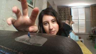 Evil and sexy goddess nikol torment her tiny man. he is taped to the edge of the sofa, and nikol shrunk him down to only 1cm size. she likes them to feel as tiny and as helpless as possible, and yet sometimes she still wont go micro on them, cause she want to hear their screams and to feel them struggling between her sexy, massive toes. nikol tap her hot fingernails next to his puny body, and then her massive feet creep closer, mountains of toes wiggling, covering his tiny body. nikol trap his ass between her toes, making him lick her toejam. final-destination: nikol's enormous, moist nylons, to keep company to her divine toes! amazing, teasing speech by nikol, as always, with tons of toes wiggling, size comparisons, in-nylons pov. you can see the tiny man struggling futilely against nikol's HUGE toes. insanely hot clip.
