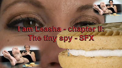 Goddess Leasha strikes again with her sweet looks, sex, dirty feet and tantalizing speech! her student managed to steal her shrinking formula...and was dumb enough to use it on himself. he got a huge fetish fot his sexy teacher's dirty feet, and he wish to get a closer glimpse...
unfortunately for him, as Leasha's MASSIVE form roams into her house, making his puny world shake with every step that she takes, she finds him, and got totally different plans for him...! he wanted feet...but his faith will be a terrible one, and since he found a hiding place just inside one of Leasha's gigantic cookies...well, how convenient...!
