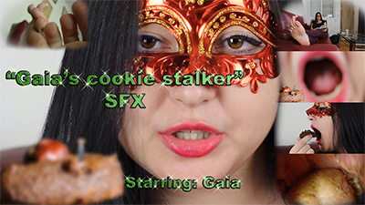 Gorgeous Gaia is chilling, wiggling her sexy toes lazily. a tiny stalker tries to get a closer look at her, roaming close to her amazing feet and ends up on a gigantic cookie. unfortunately for him, the goddess notices him. 2 ground-shaking steps, and he is doomed...he will be eaten alive, to be digested and become one with his flawless, all-mighty goddess.
