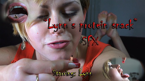 Beautiful Lynn got a secret: her doctor actually asked her some questions regarding her diet, seeing how terrific her tests comes out. she got a very special, horrific nutrient that nobody know about...lazily, she sway her sexy feet at the background, as her next protein snack wriggles helplessly between her fingers, screaming for help that will never come...  some great mouth & tongue shots!
