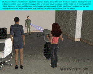 This story is about a woman who owns a company that invents a shrink ray. Two men are shrank and taken home and used as sex toys. Lots of hand held shots and insertion and foot play. Later the womanï¿½s assistant accidently shrinks herself and is found and taken home by yet another woman. She is toyed with sexually and then inserted. At the end of the story we have a small man who is crushed after accidently shrinking himself while cleaning the lab. Itï¿½s an unaware crush. There is a scene where a man is shrunken to the size of an infant and forced to breast feed. Then a woman is eaten. (soft vore) After that is an in shoe scene and finally the story ends with a poor man being vacuumed up by a hotel maid who thinks he is a bug.
