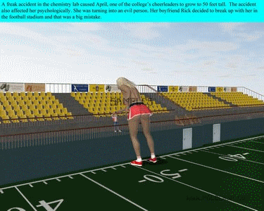 This story set has a lot in it 624 pics of crush, vore, put in pants, maternal giantess, gentle giantess, 50 foot giantess, unaware crush, in shoe, taped down to the floor and crushed, taped to desk and given an enema, used as a dildo with vaginal and anal insertion, and breast feeding.  Small men from micro sized to a couple of feet tall. Gentle fans will be happy with a lot the sets in this one and there is also the usual evil giantess as well. 
