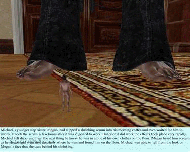 <p>This is a 480 Pic set with a bit of everything in it.</p>
<ol>
  <li>The first 123 pictures are of crush stories.</li>
  <li>Â The next  story after that is about a man who is found by an 18 year old girl after  eating some food that causes him to shrink. He is about 10 inches tall and she  takes him home and plays with him and ends up giving him a finger job.Â  </li>
  <li>The next set involves a young aspiring witch who  accidentally shrinks a male librarian and she proceeds to molest him. He is a few  inches tall.</li>
  <li>The next set is about a 18 year old girl who  shrinks her mother&rsquo;s boyfriend and turns him into her pet. She strips his  clothes off and tickles his feet. He is about 8 inches tall or so.</li>
  <li>The next set shows a female sorority member  chasing down three men she just shrank as party favors for a initiation party  for new pledges for the sorority. </li>
  <li>The next set is about a sister who is in charge  of her shrunken older brother who gets on her last nerve so she shits on him  and makes him smell her farts.</li>
  <li>The next set is about a company where a  shrinking drug is put in the water that shrinks the men in the office. This  little guy is shrunk and brought home by a female co worker and used as a sex  toy.</li>
  <li>In this set a 40 year old college professor  shrinks a 18 year old male student whom she knows has a foot fetish. She takes  him home and plays with him with her feet.</li>
  <li>This set is back in an office setting a shrunken  male employee tries to get help from a receptionist and ends up unnoticed and  stuck inside her shoe.</li>
  <li>This  set is about another man who is shrunk in the office and a female coworker  picks him up and gives him a big wet kiss before claiming him as her own.</li>
  <li>The  next set is a loving hand held set in an office setting were a woman tries to  calm a shrunken scared coworker<a name="_GoBack"></a>.</li>
  <li>This  set is about an 18 year old girl who likes to find and eat shrunken men. Our  victim meets his death in this girls stomach. </li>
</ol>