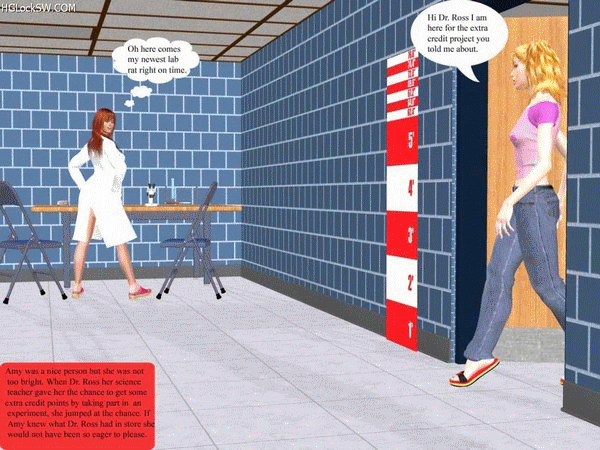 Amy was at Dr.Ross's Lab to get extra credit. little did she know that it would be her last credit. Dr. Ross shrank her and performed experiments on her at all different sizes. These include Insertion, Spanking and even Test tube prison. This is an awesome set and I loved it.
