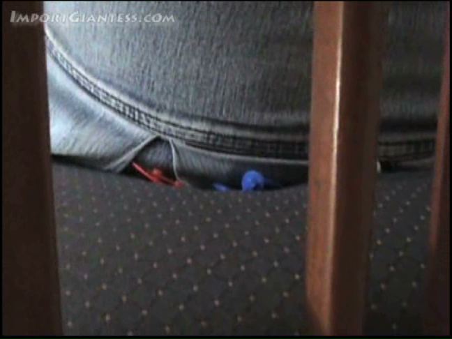 Maria has some tiny people and tortures them under her booty.
